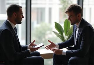 Consultant discussing goals with a client for needs assessment
