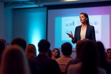 Professional delivering an impactful presentation after training